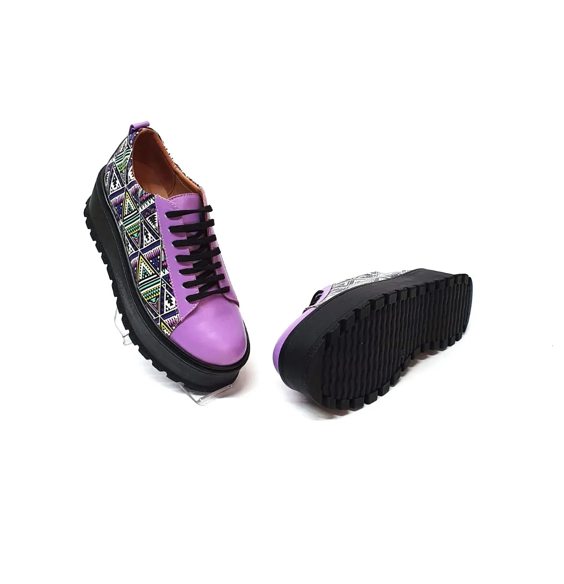 Catinca Shoes X3 LT pantofi piele naturala lila triunghiuri