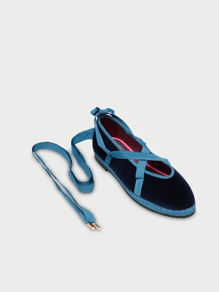 Flagelus Ribbon Montague pantofi bleumarin catifea