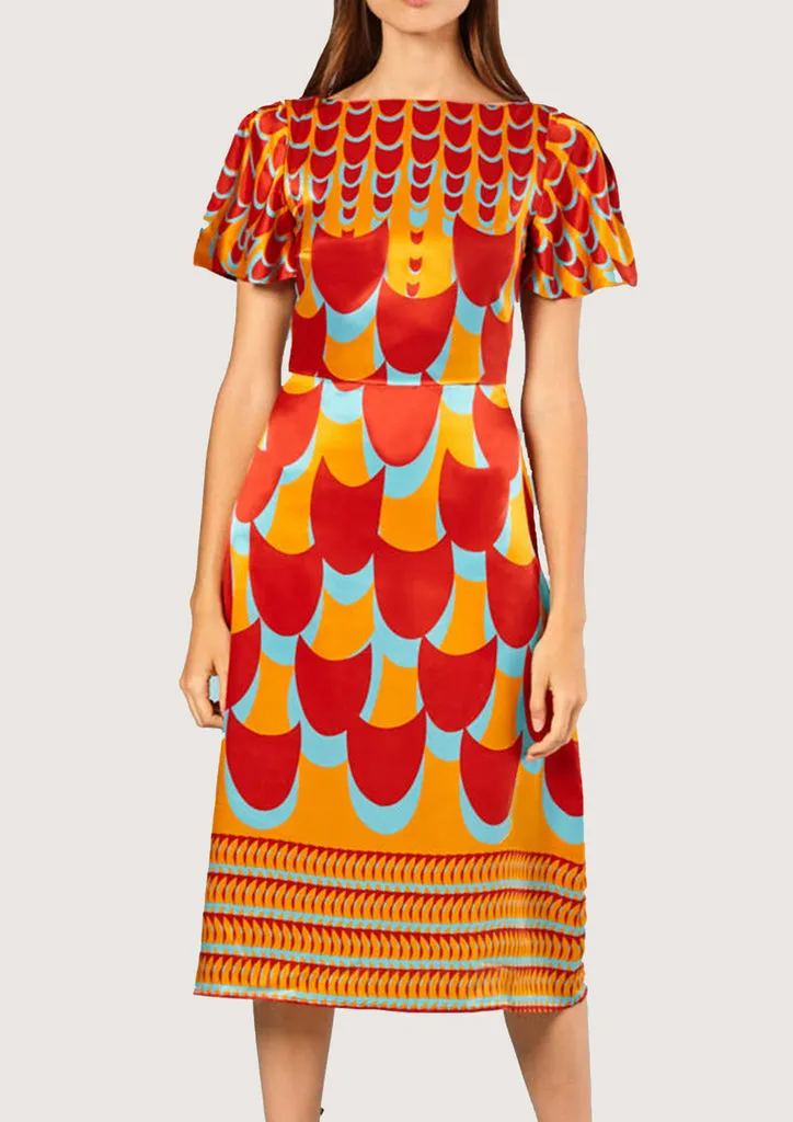 Flagelus Jean Pool Red rochie midi mătase