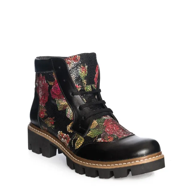 Catinca Shoes G28 NBF bocanci damă piele negru cu flori