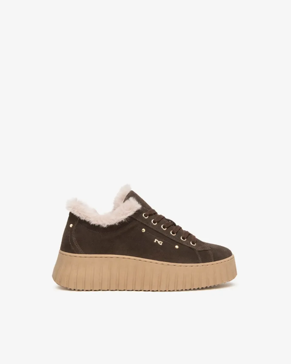 Sneakers NeroGiardini piele intoarsa dama platforma 5 cm