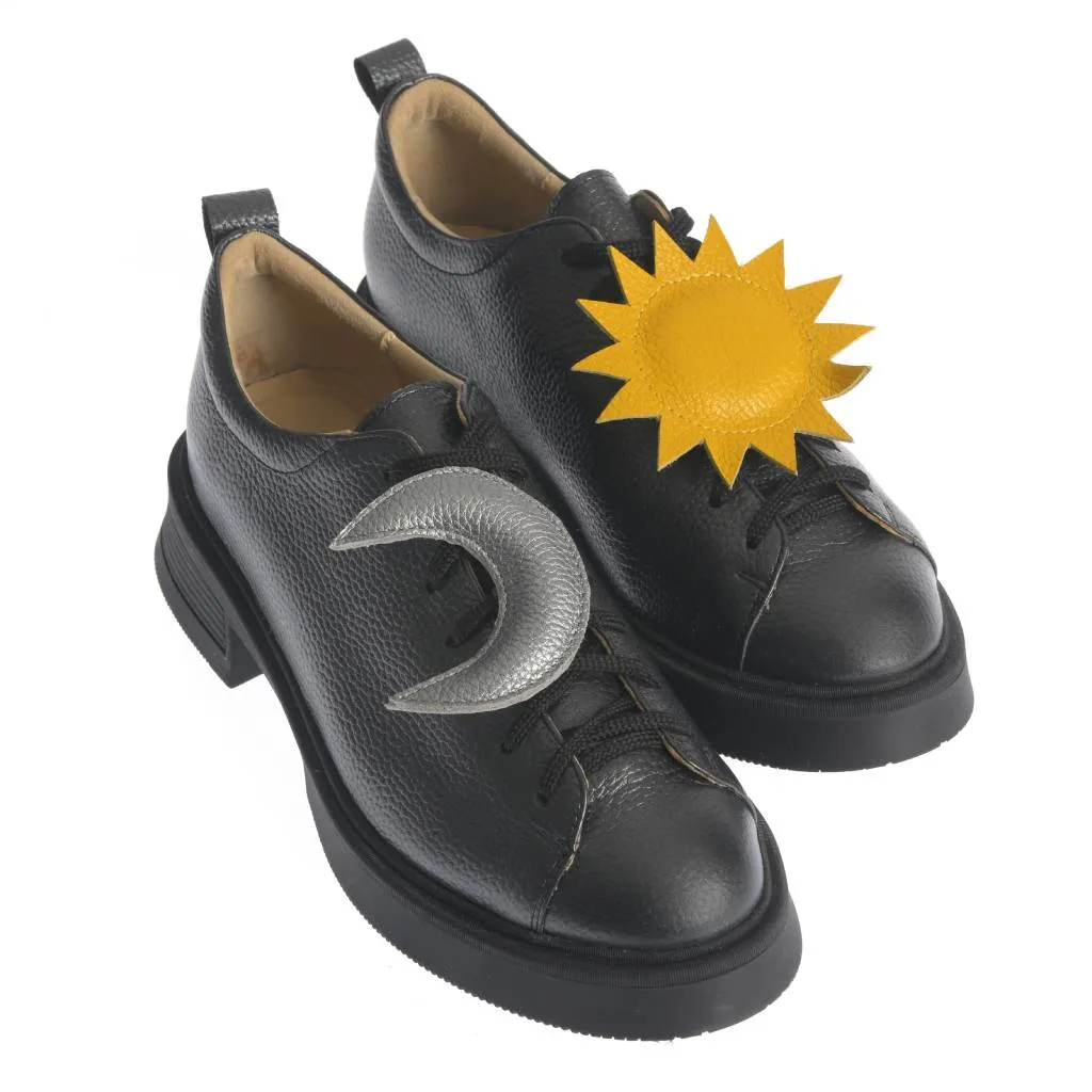 Ana Urbana Boston pantofi piele negru-galben cu siret