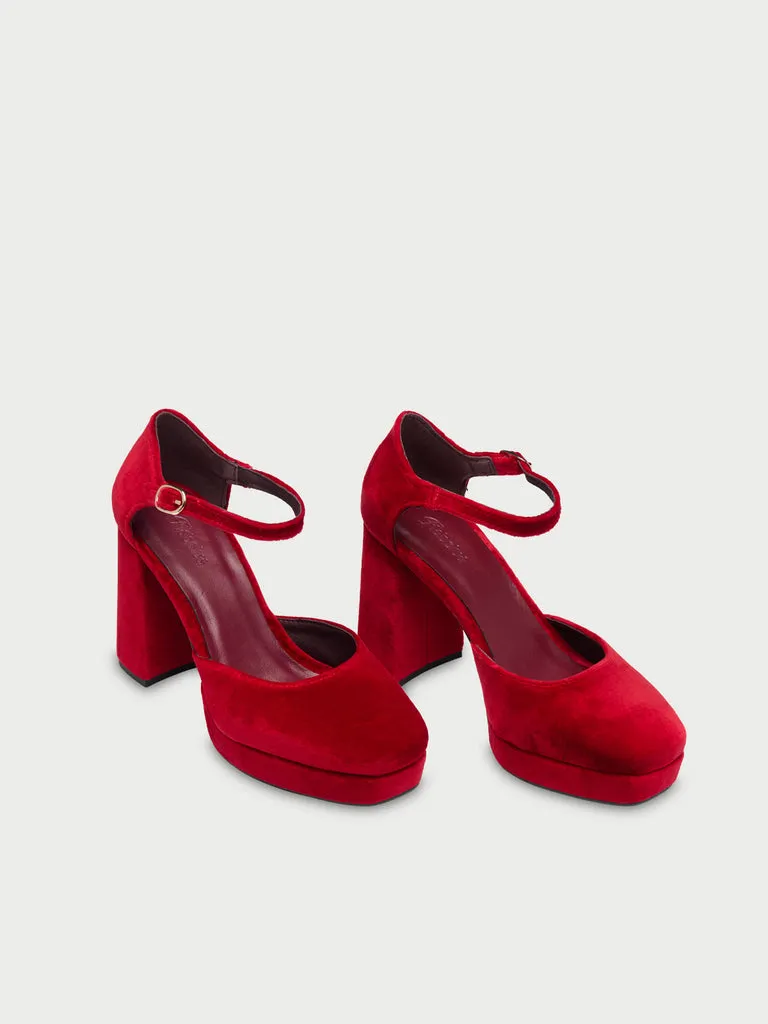 Flagelus Flamenco Red pantofi toc catifea roșu 9 cm