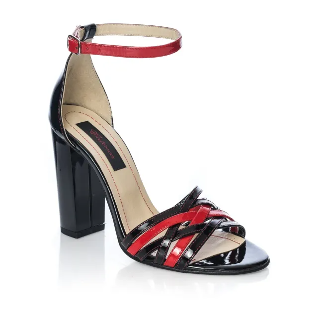 Catinca Shoes S6 NLRL sandale damă piele negru-roșu lac