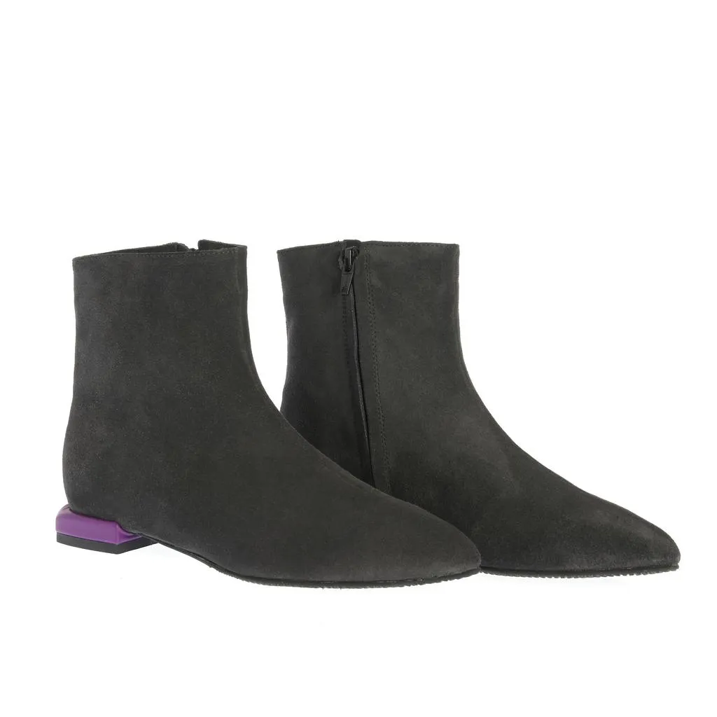 Ana Urbana Ravenna botine piele gri inchis toc bicolor