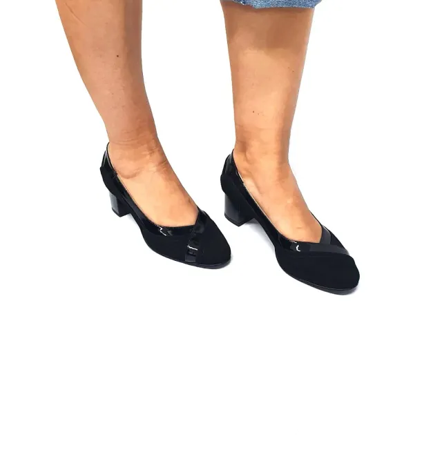 Catinca Shoes 208 NAL pantofi dama piele negru antilopa lac
