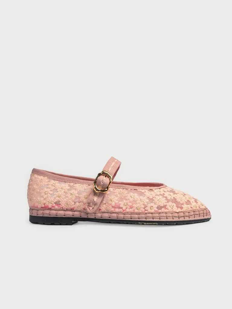Flagelus Pierre Marguerite Pink balerini roz floral din plasa