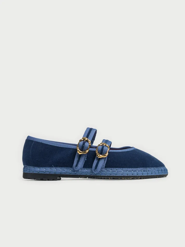 Flagelus Claire Sea Blue pantofi catifea