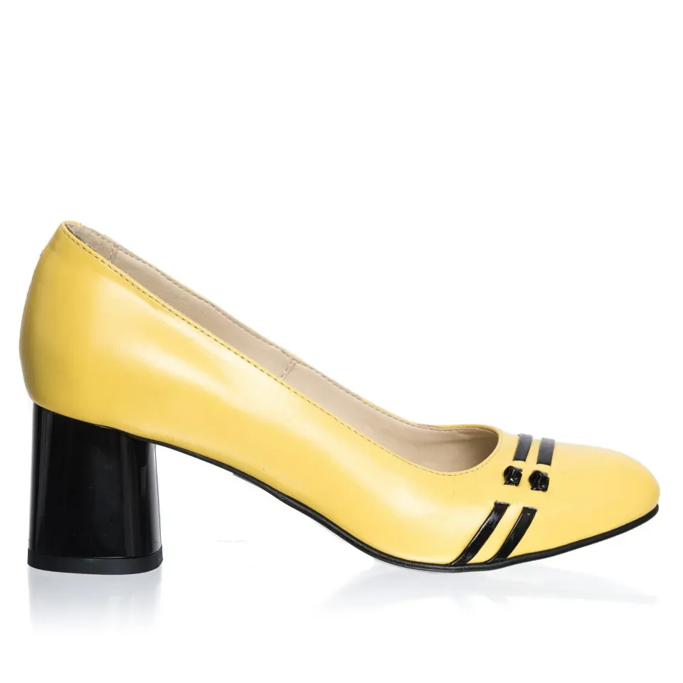 Catinca Shoes 55 GN pantofi dama galben-negru piele bicolori