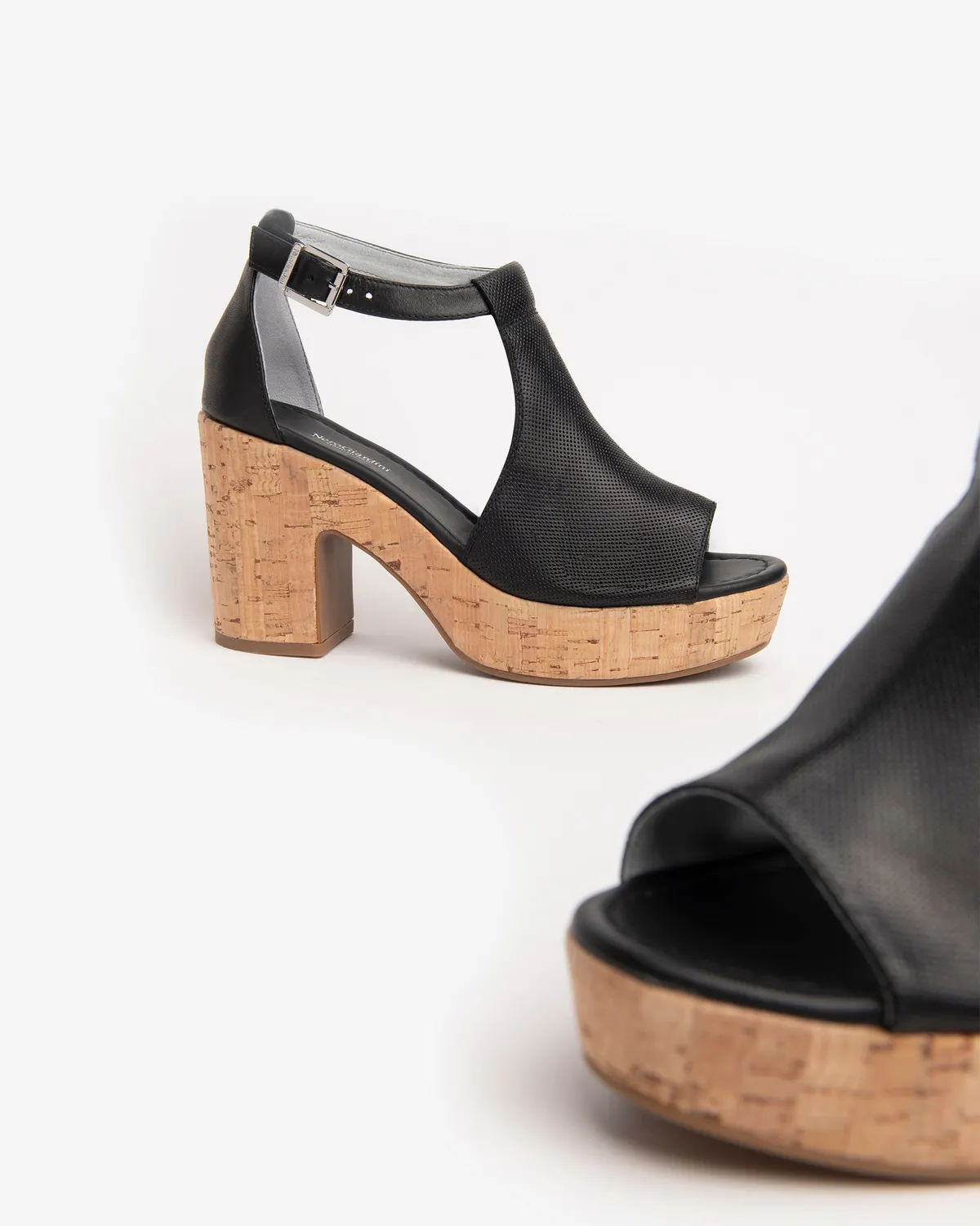 NeroGiardini sandale piele toc patrat pluta 9cm