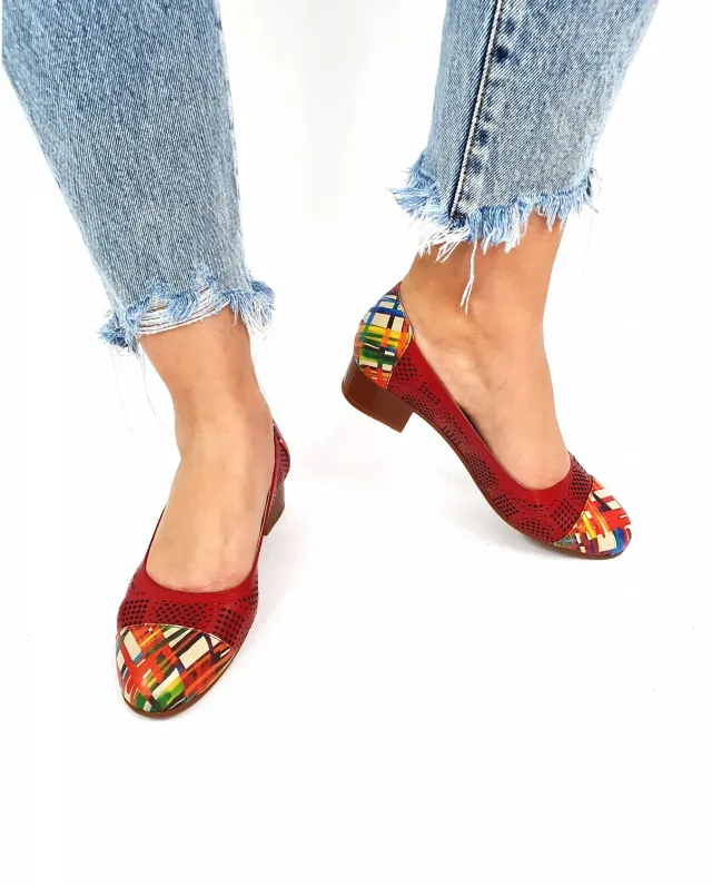 Catinca Shoes T12 RLC pantofi dama rosii linii colorate