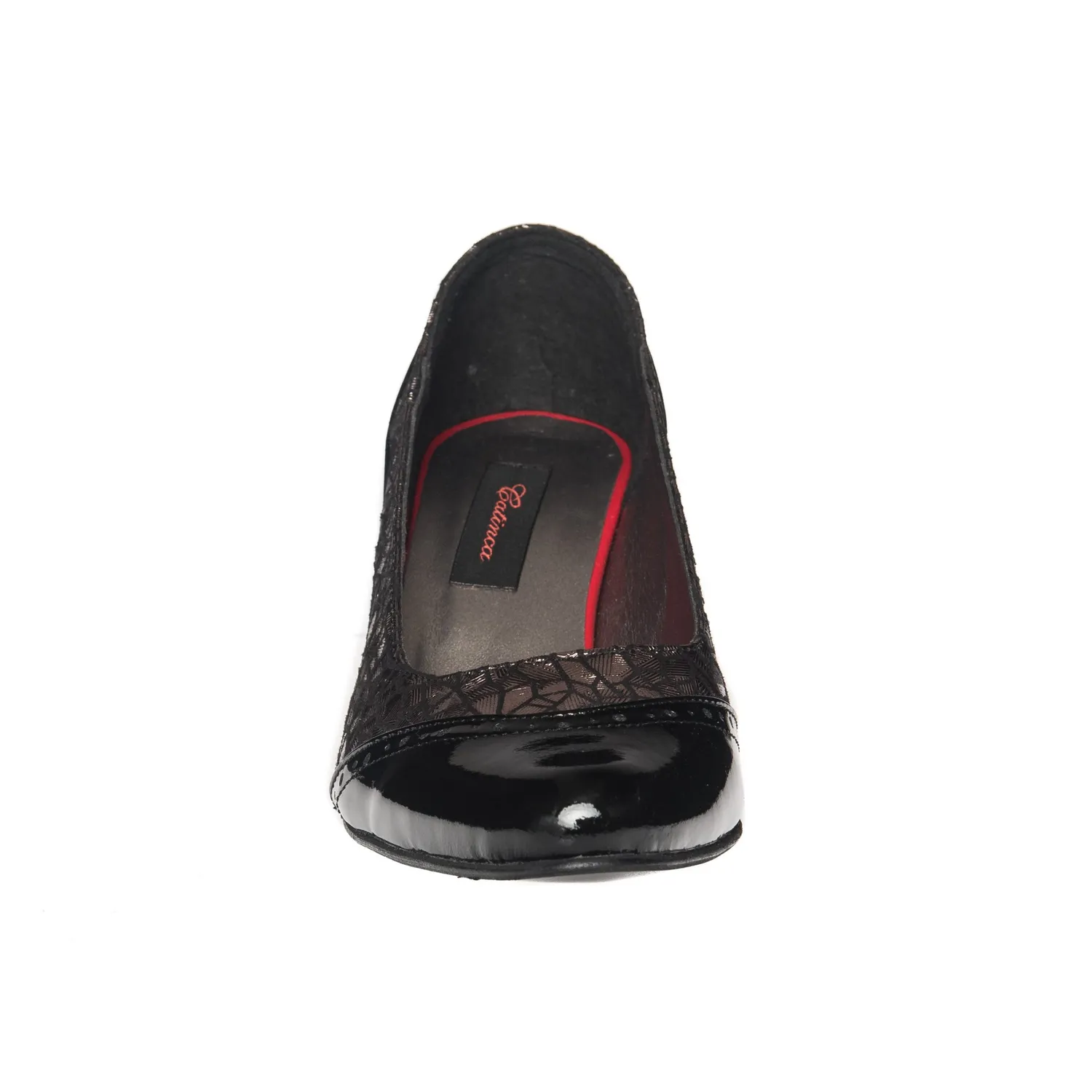 Catinca Shoes 504 pantofi dama lac negru imprimeu maro
