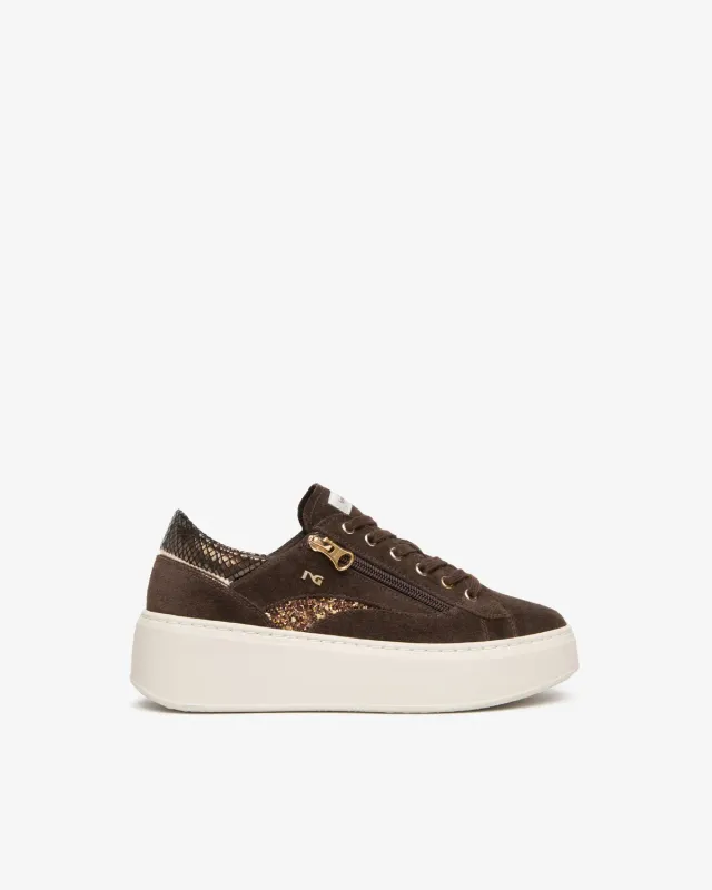 NeroGiardini sneakers platformă damă piele sclipici 5 cm