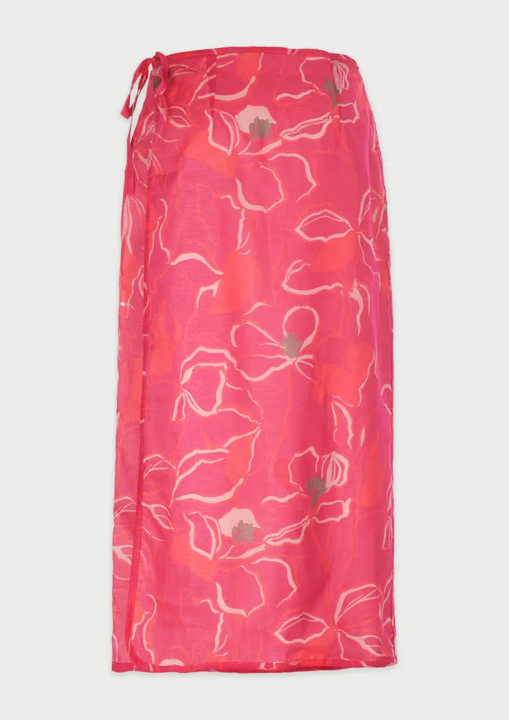 Flagelus Khan Pink fusta roz portocaliu muselina