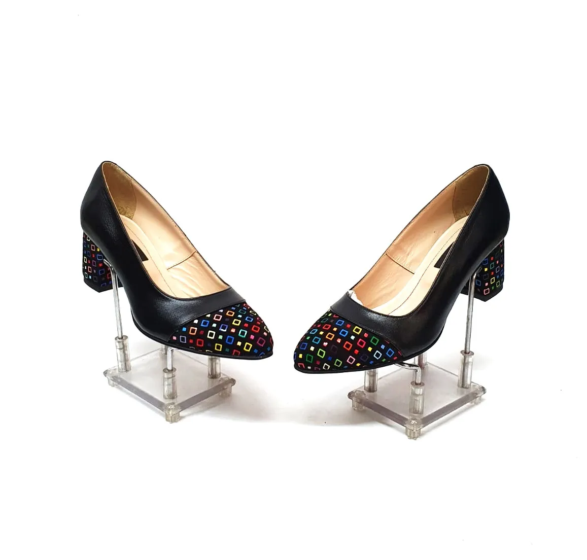 Catinca Shoes A3 NBPC pantofi damă piele negru cu pătrățele