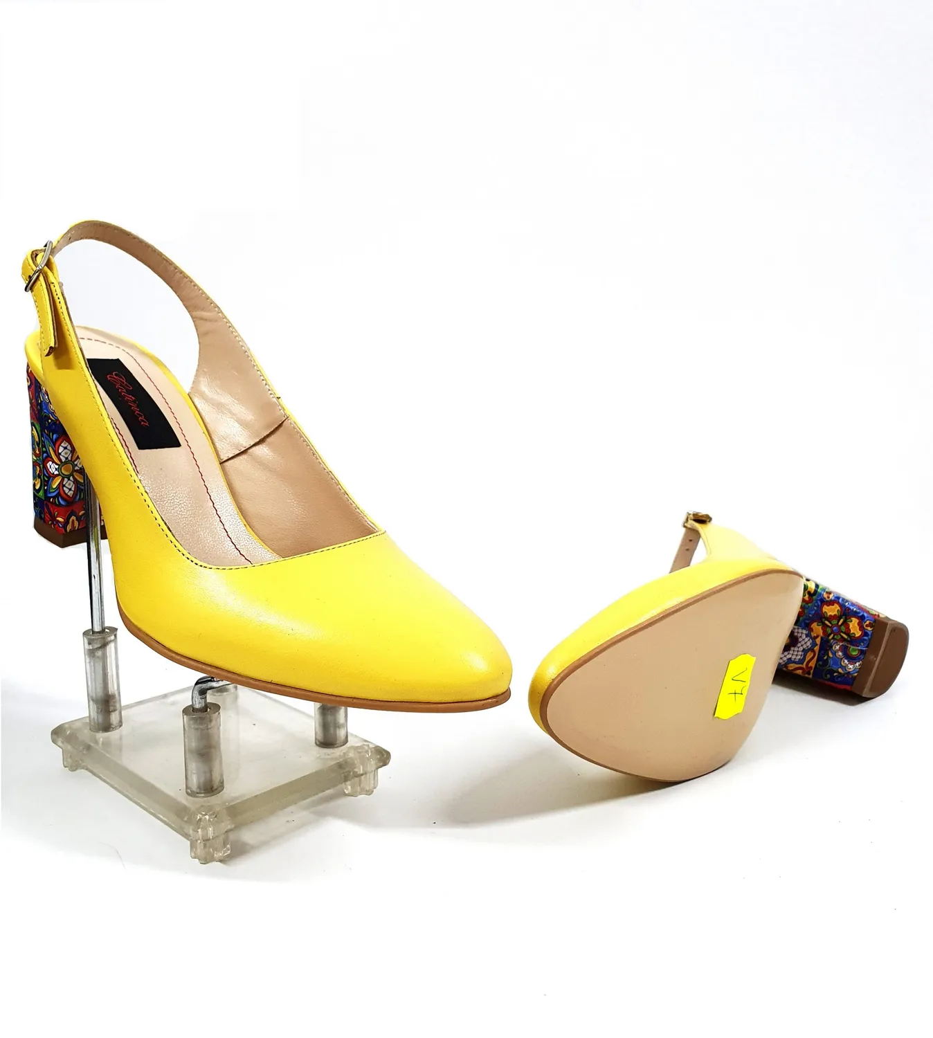 Catinca Shoes V7 GTM3D sandale damă galben toc mozaic piele