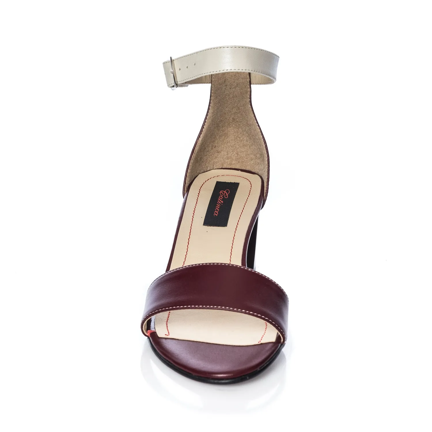 Catinca Shoes S7 BA sandale dama bordo alb piele naturala