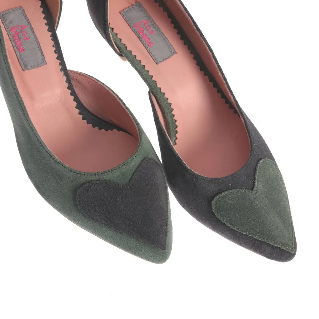 Ana Urbana Detroit pantofi piele verde-negru toc mic