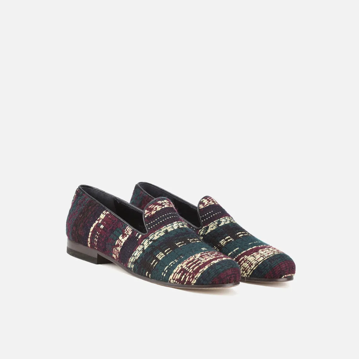 Cecilia Bringheli Positano Petrol Blue Gold Woven pantofi piele