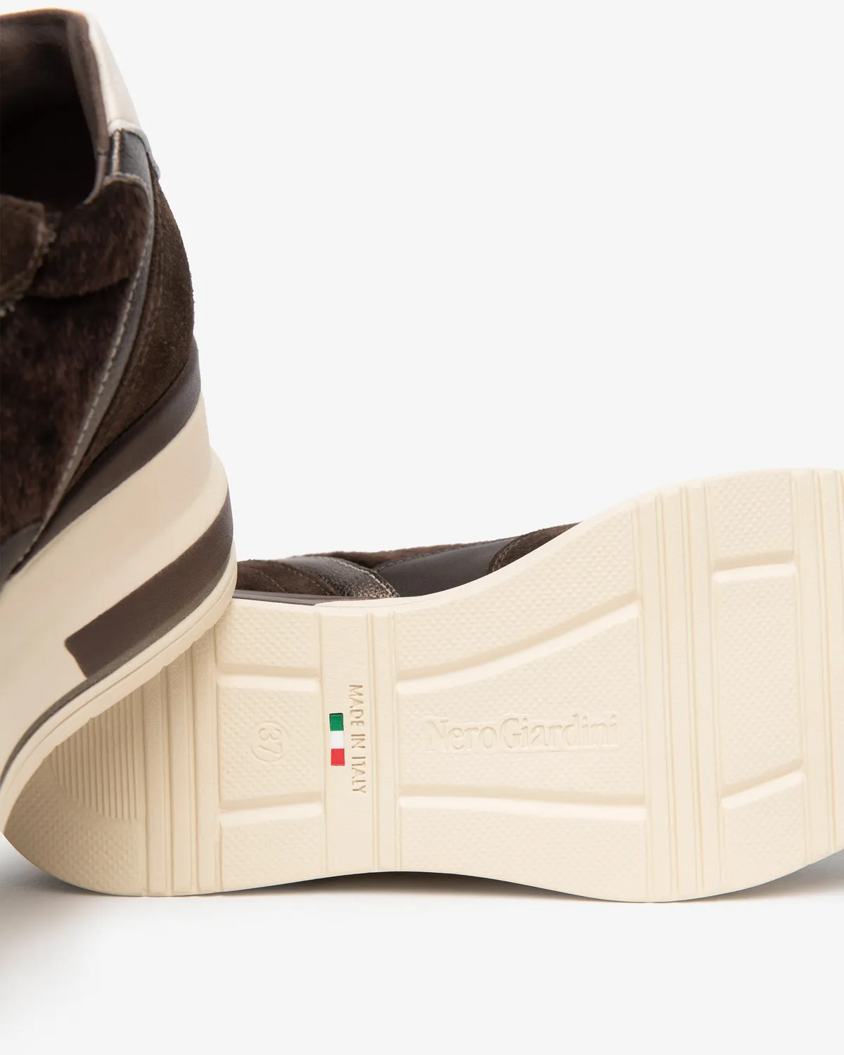NeroGiardini Sneakers damă piele platformă 60 mm ștras