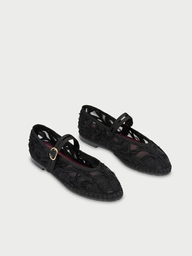 Pierre Lace Black balerini dantela negru catifea
