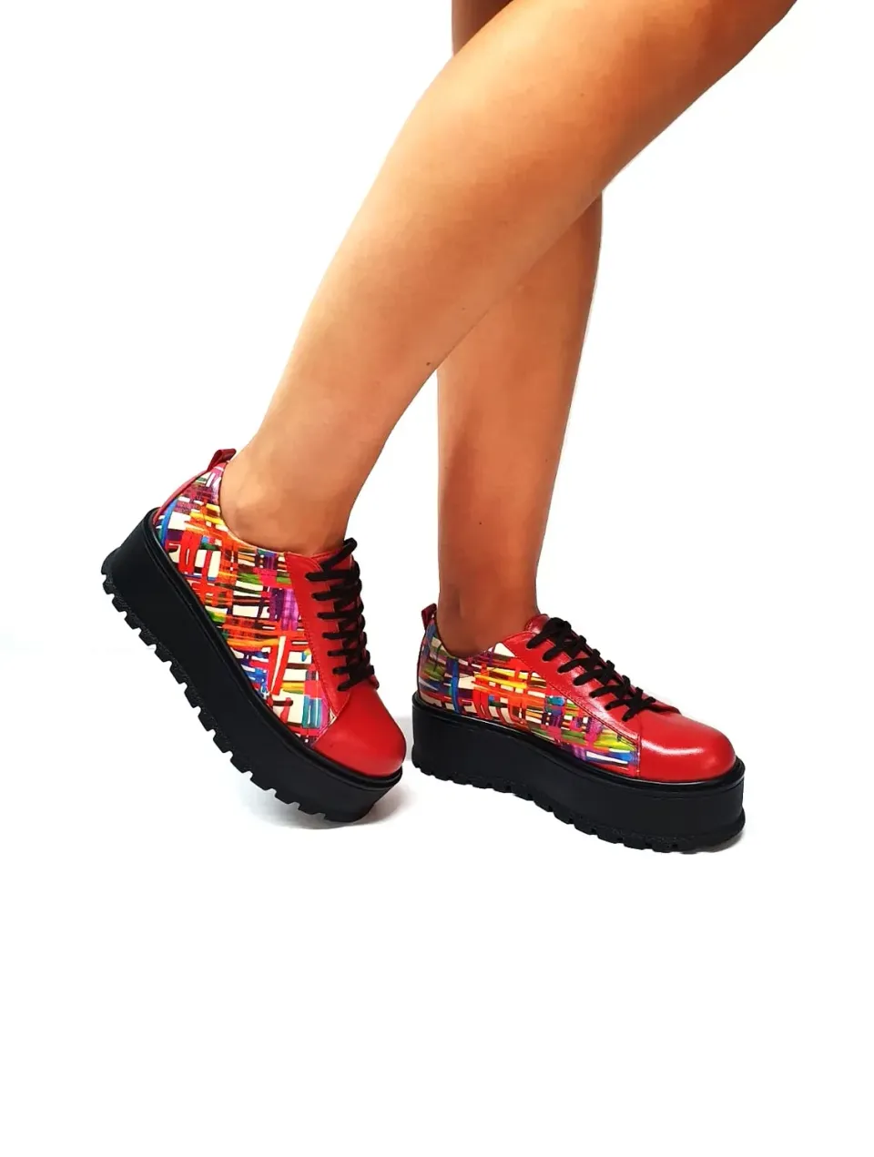 Catinca Shoes X3 pantofi dama piele rosie cu linii