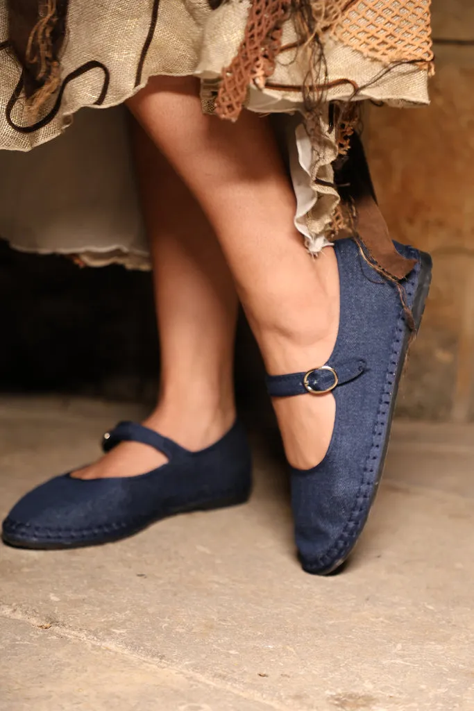 Flagelus Rostova pantofi Mary Jane denim bleumarin
