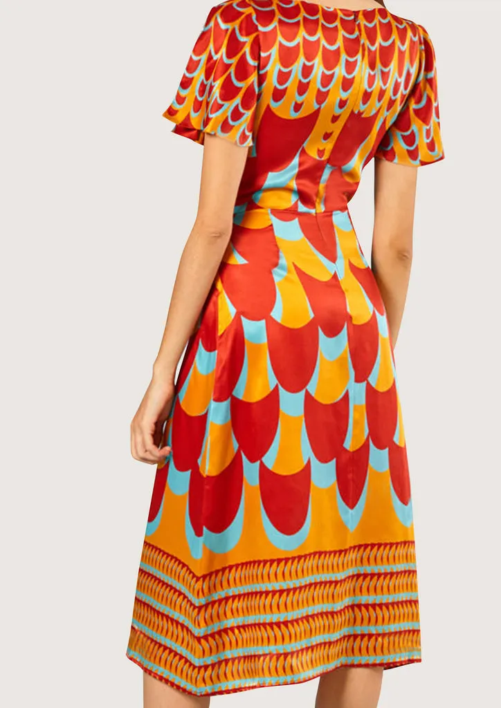 Flagelus Jean Pool Red rochie midi mătase