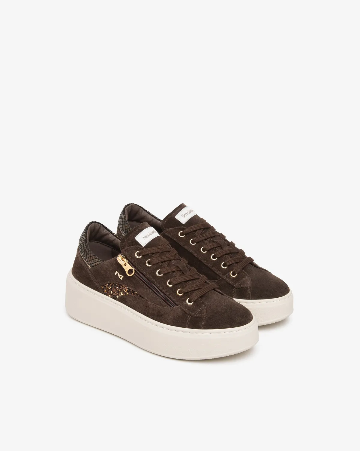 NeroGiardini sneakers platformă damă piele sclipici 5 cm