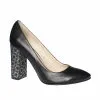 Catinca 2691 NF pantofi dama negri toc flori piele naturala