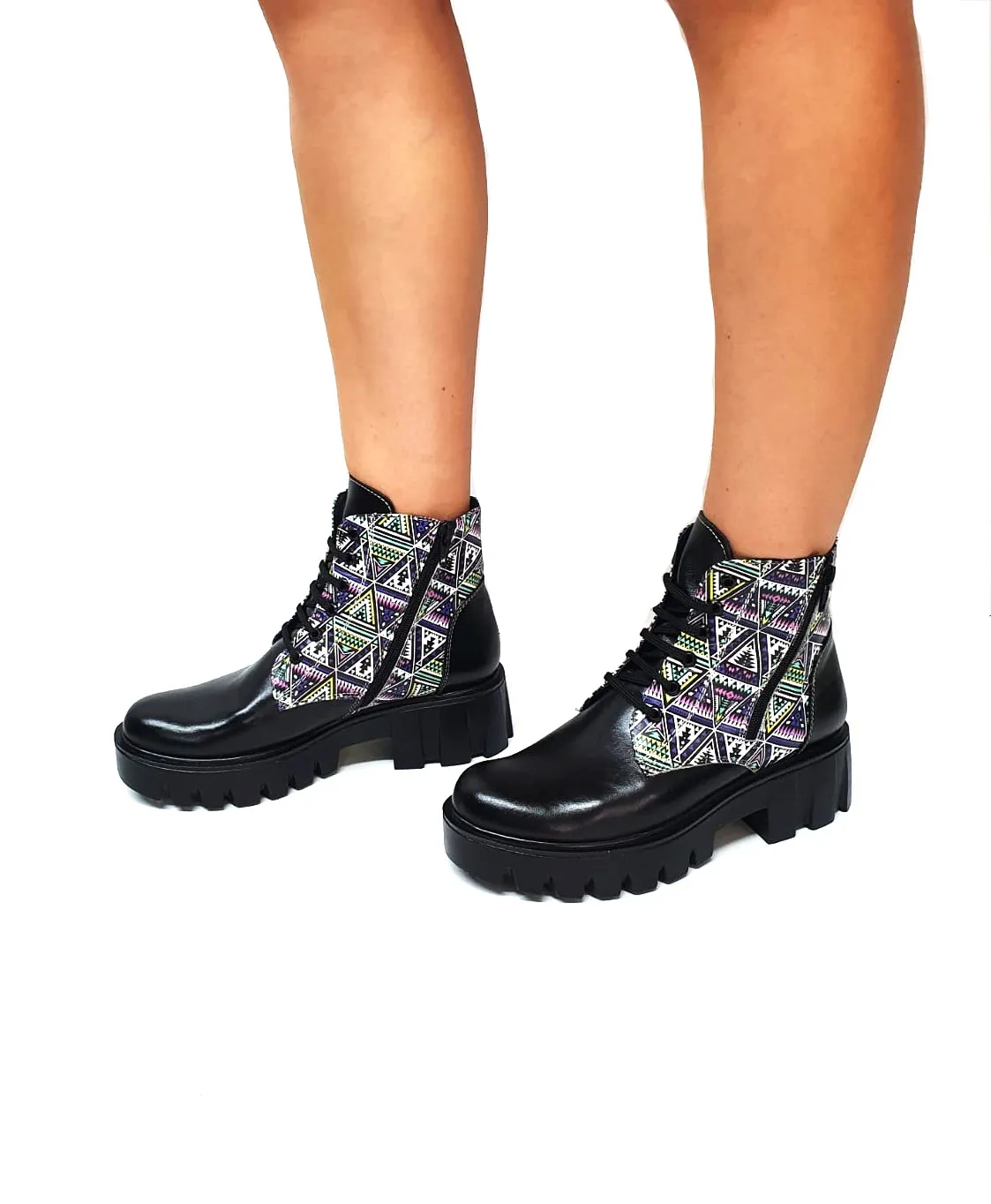 Catinca Shoes BC35 NBT bocanci dama piele negru triunghiuri