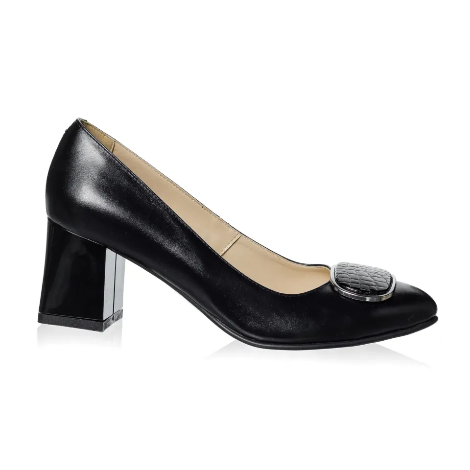 Catinca Shoes A39 NCN pantofi piele negri croco dama