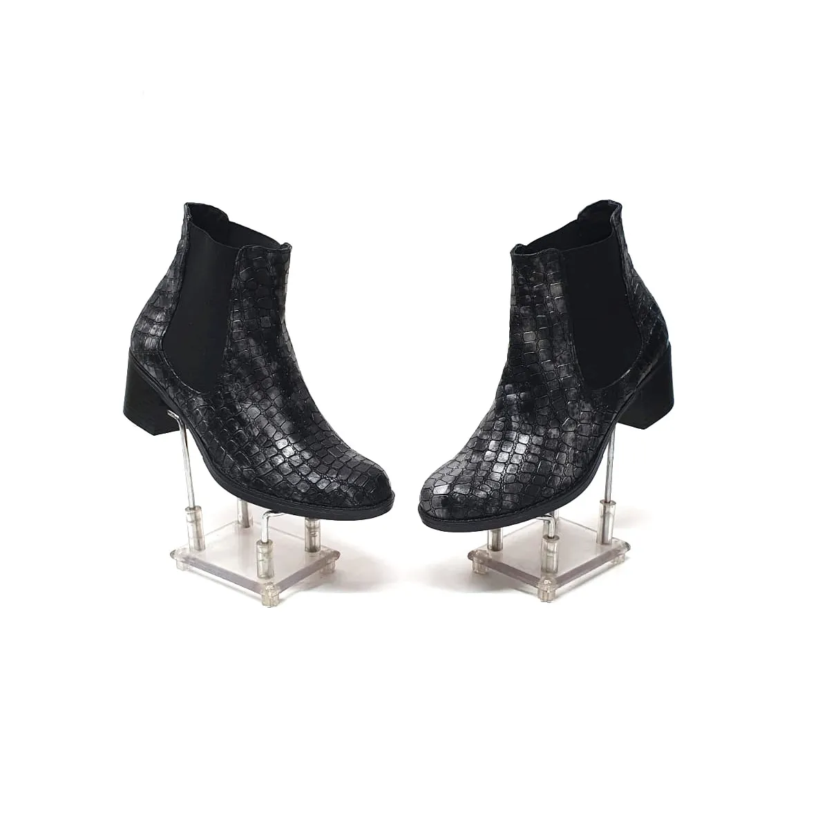Catinca Shoes E01 SN botine piele naturala sarpe negru