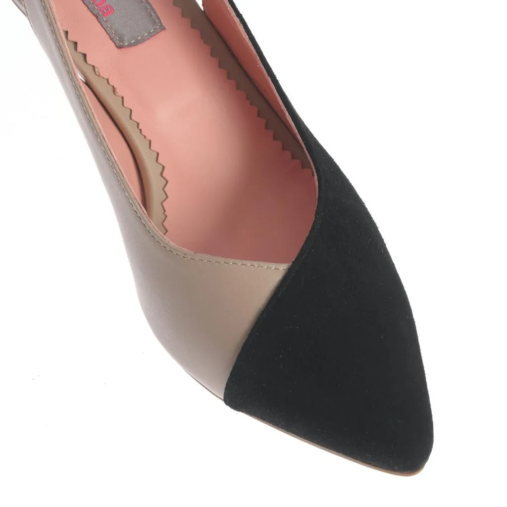 Ana Urbana Diana pantofi slingback negru-bej toc mic