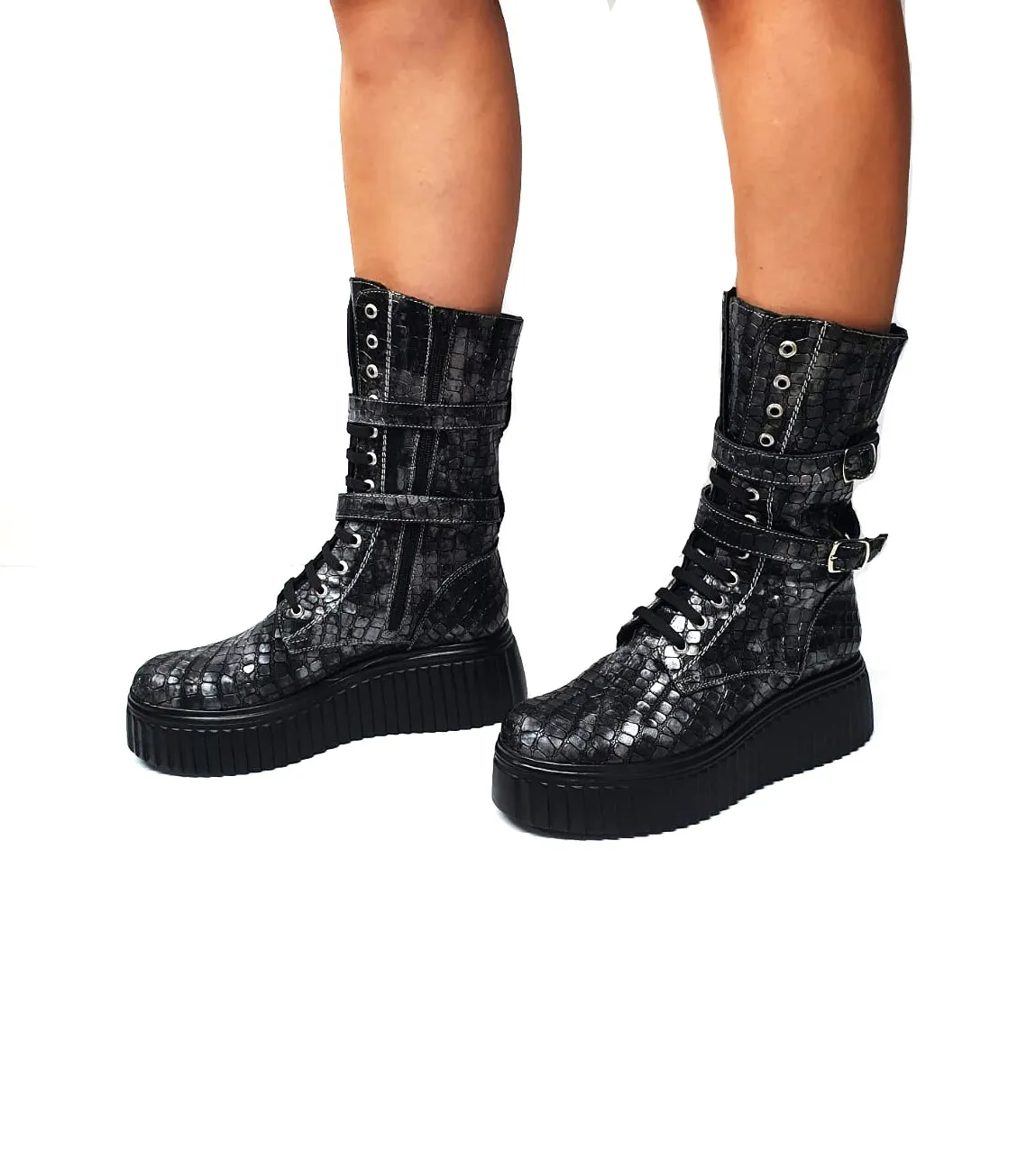 Catinca Shoes BC37 SN bocanci dama piele sarpe negru