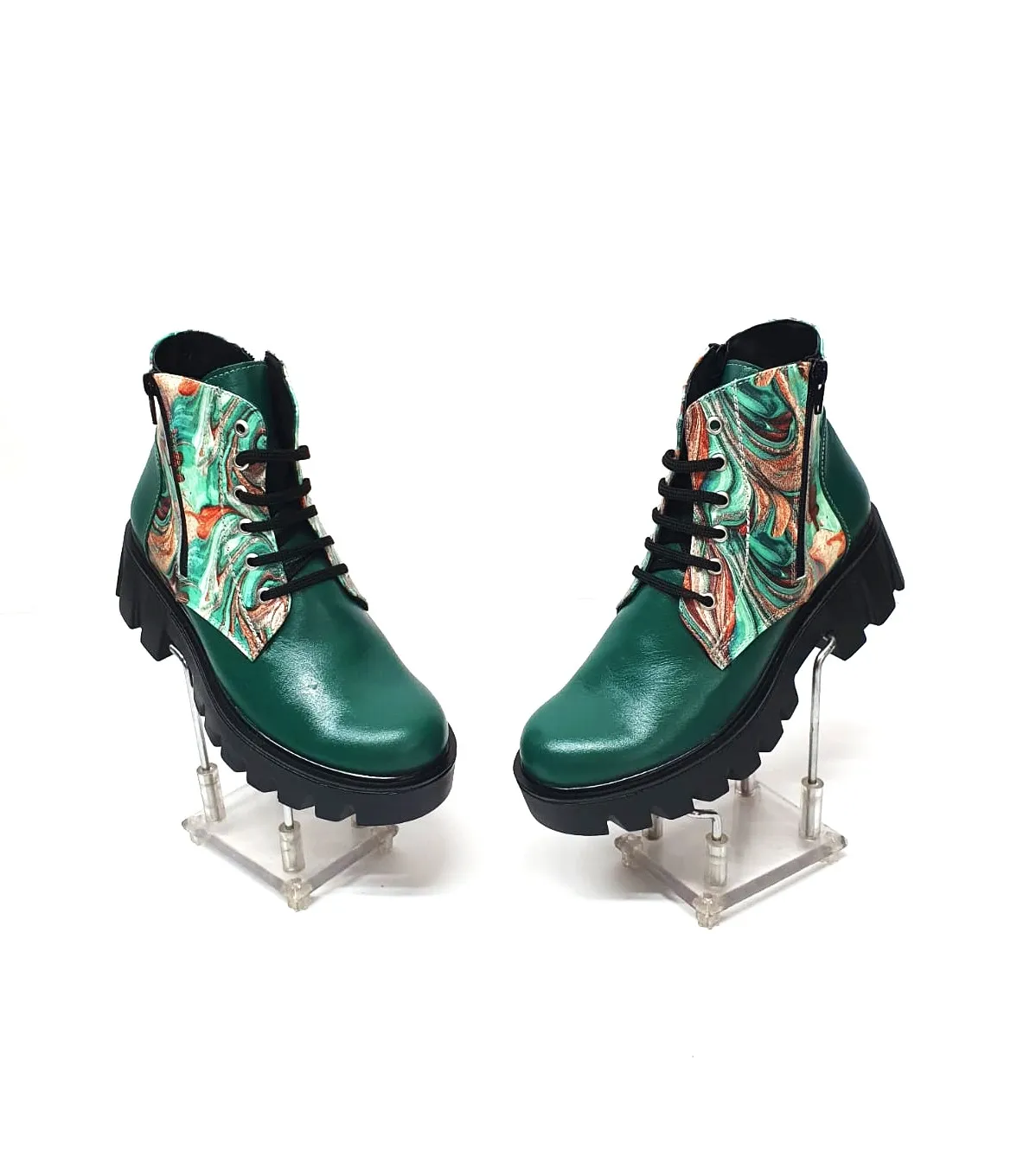 Catinca Shoes BC35 VPV bocanci dama piele naturala verde pictura