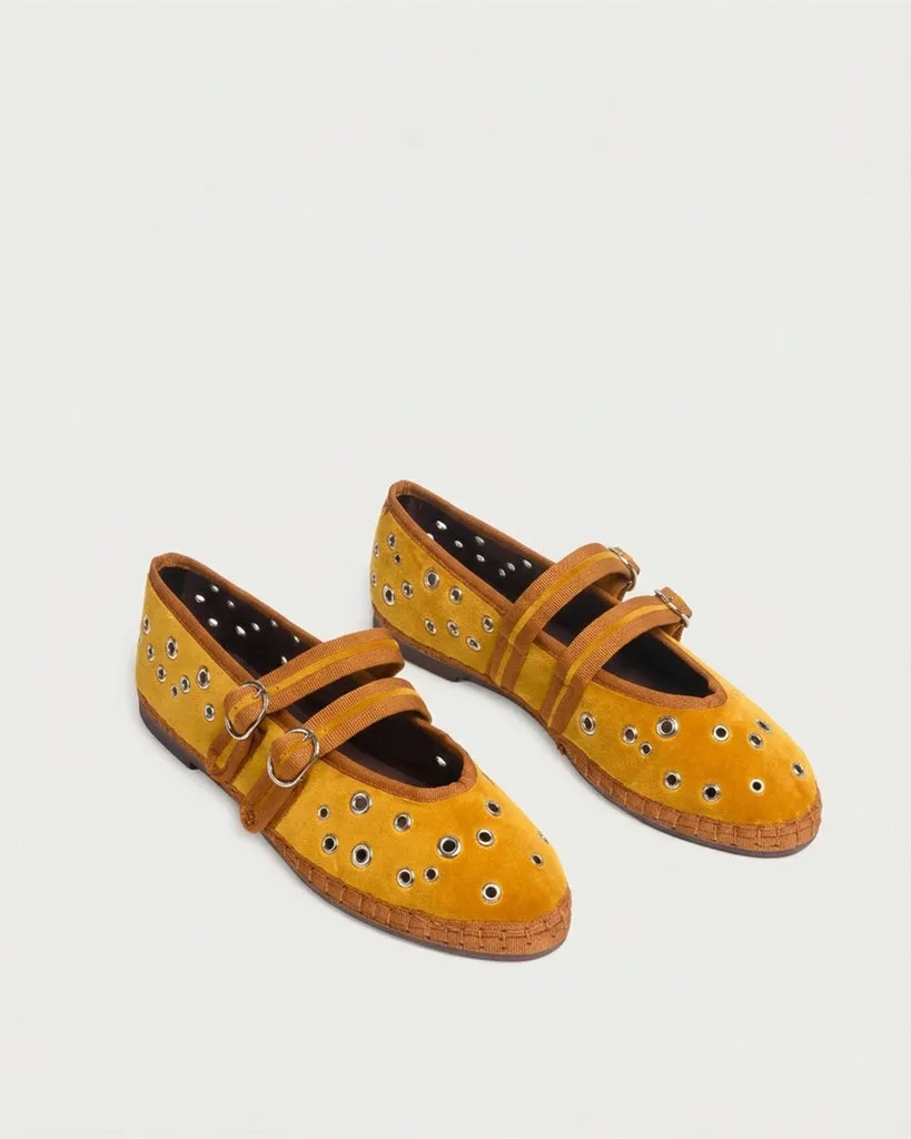 Flagelus Ophelia Mustard balerini mustar catifea