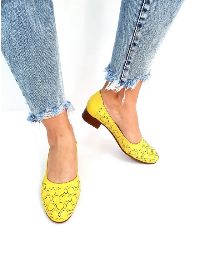 Catinca Shoes T9 G pantofi dama perforati piele galbena