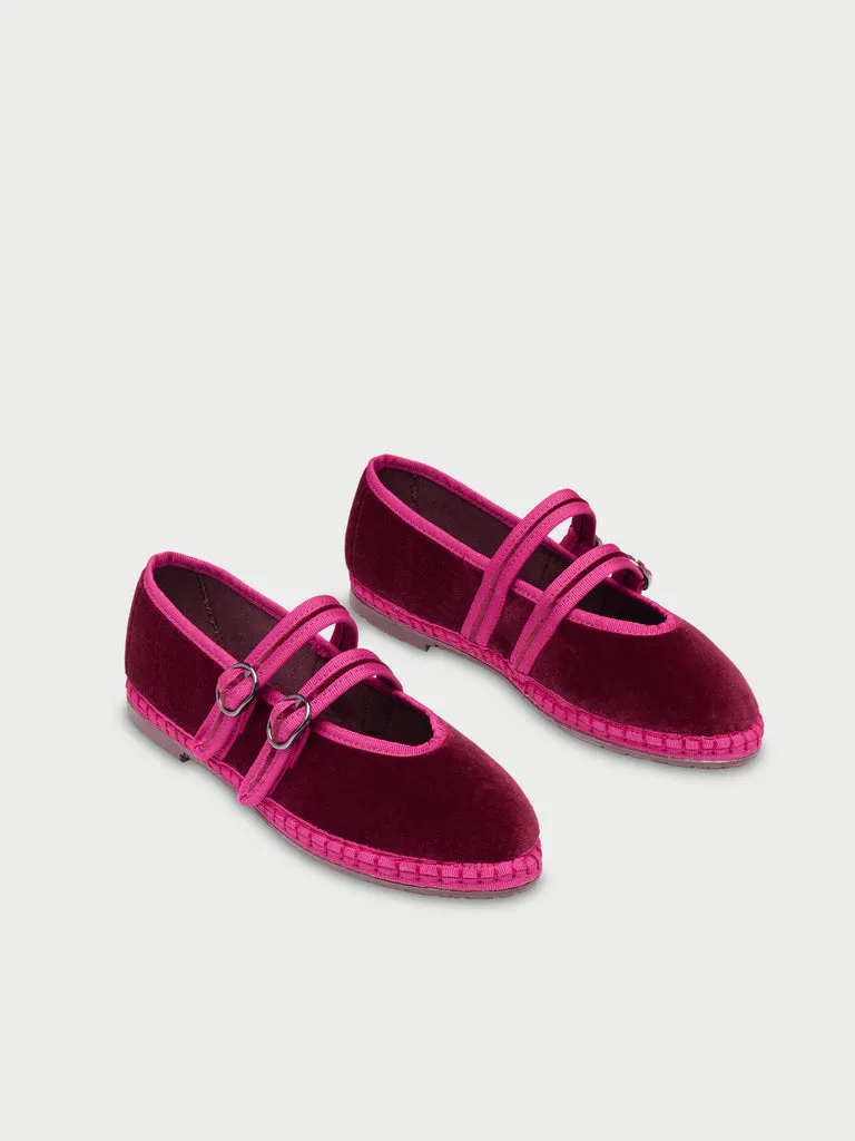 Flagelus Claire Burgundy pantofi Mary Jane velur bordo