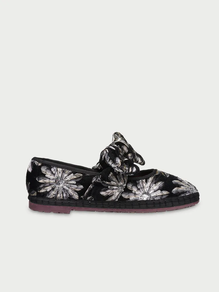 Flagelus Lyra Petal Silver papuci catifea negri