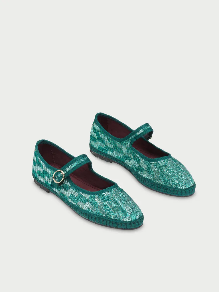 Flagelus Bilbo pantofi Mary Jane verde lurex