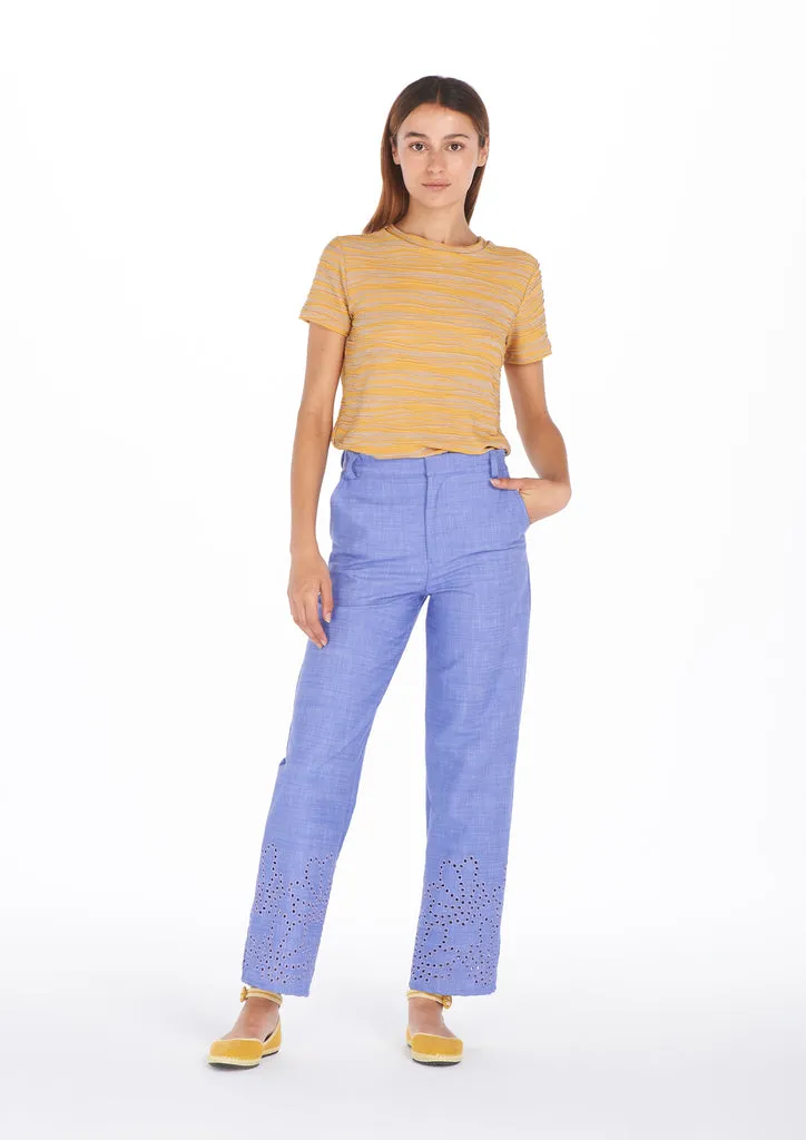 Flagelus Su Blue Jeans pantaloni denim albi broderie