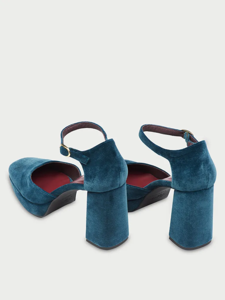 Flagelus Flamenco Heels pantofi toc velur petrol 9cm