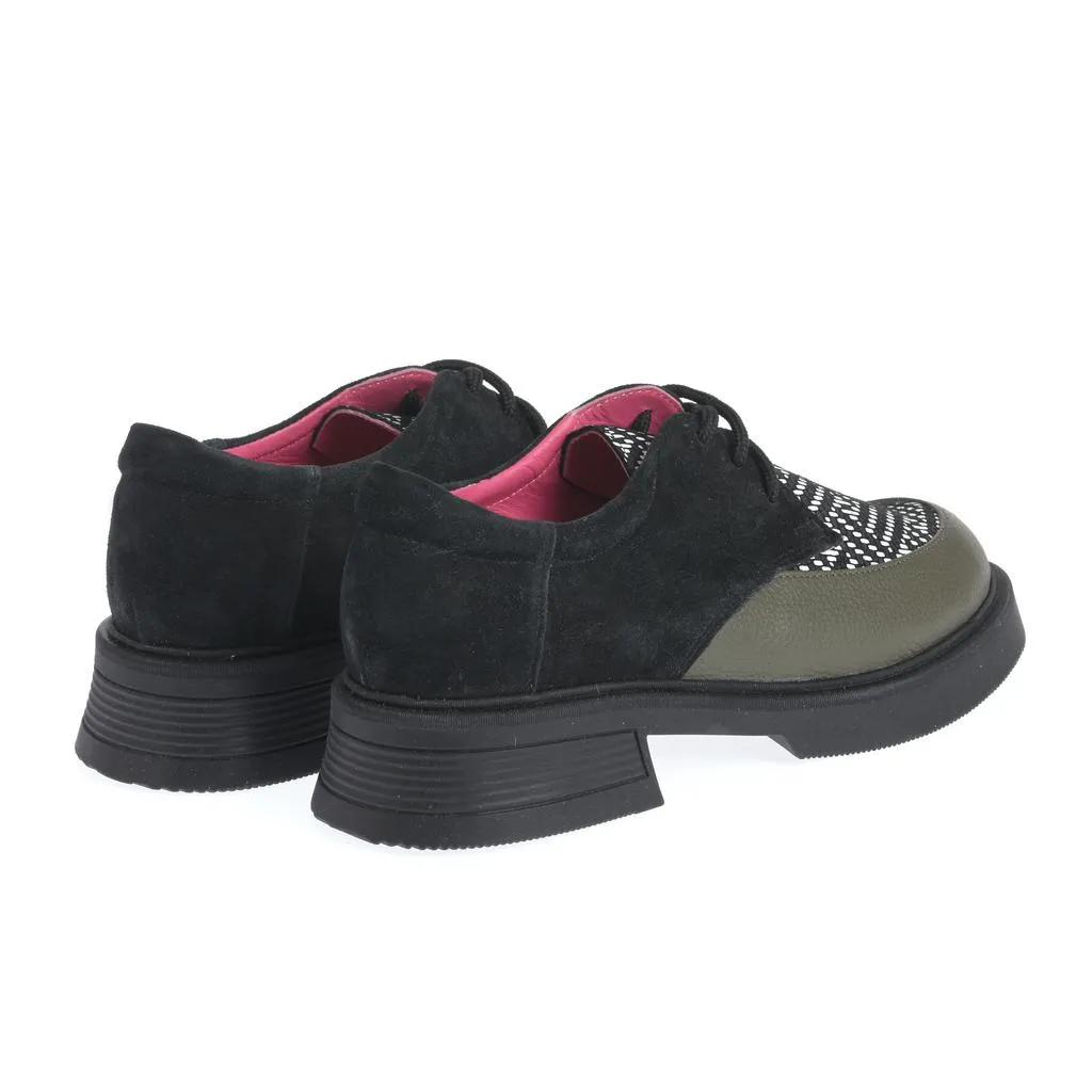 Ana Urbana Shoes Sabina pantofi negru-verde piele