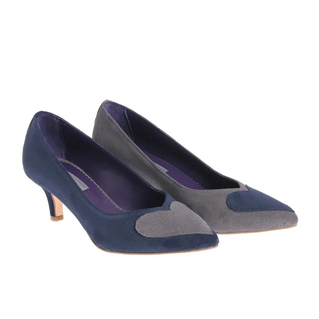 Ana Urbana Stockholm pantofi piele bleumarin-gri inima