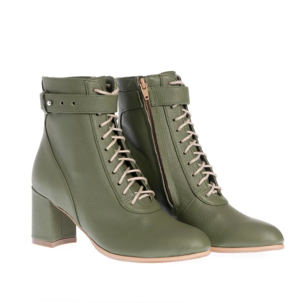 Ana Urbana Paloma botine piele khaki toc gros 6 cm