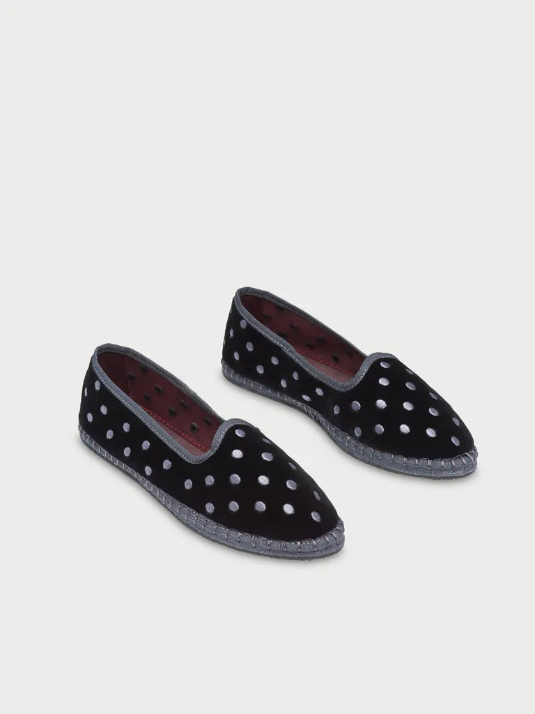 Flagelus Silver Dots pantofi mary jane negri catifea