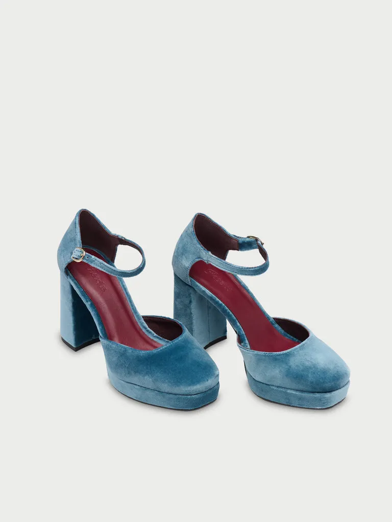 Flagelus Flamenco Blue pantofi toc albastru catifea 9 cm