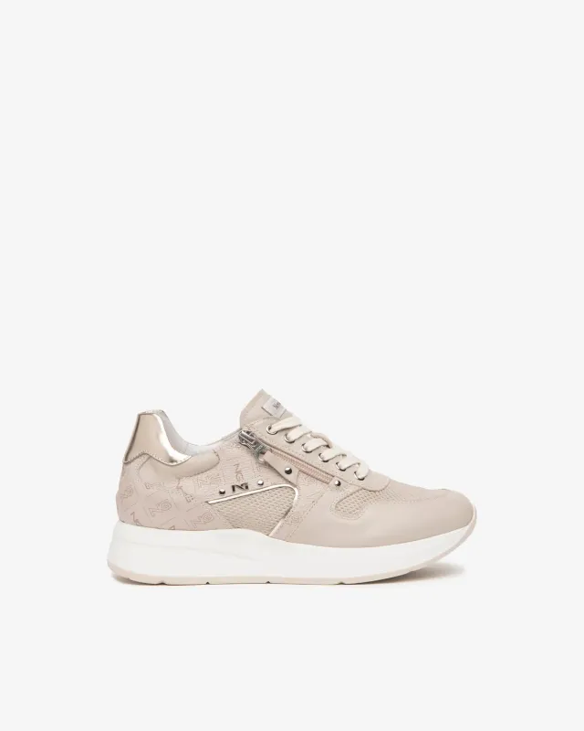 NeroGiardini sneakers damă piele cu monogram și fermoar