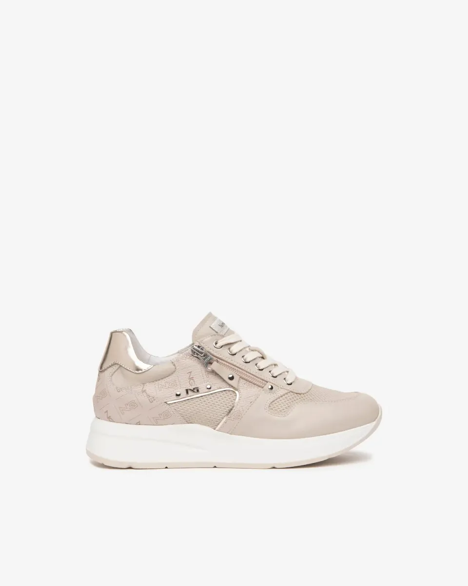 NeroGiardini sneakers damă piele cu monogram și fermoar